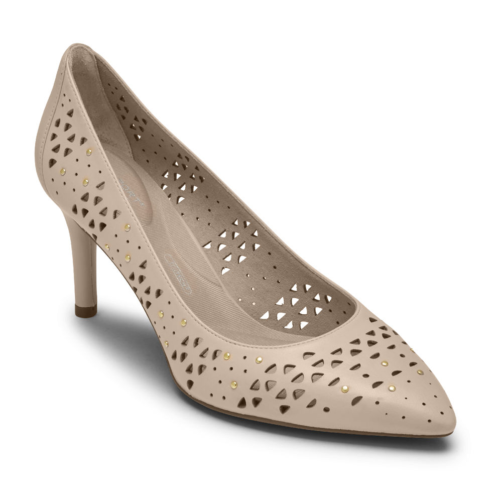 Zapatos De Tacones Rockport Mujer Mexico - Total Motion 75Mm Perforated Studded Beige - MJDSL0743